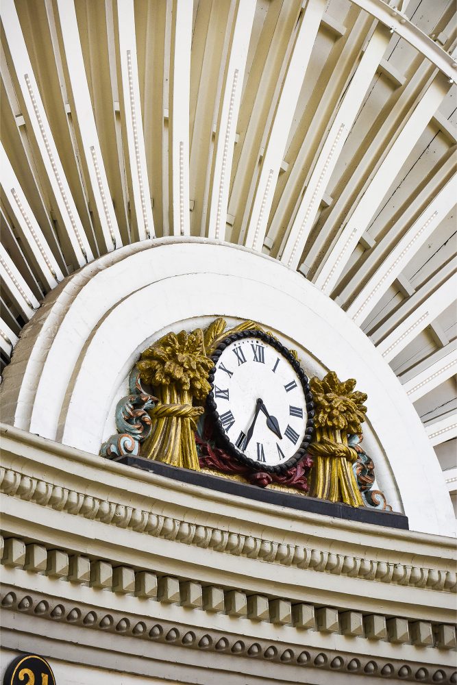 Clock inside Leeds Corn Exchange