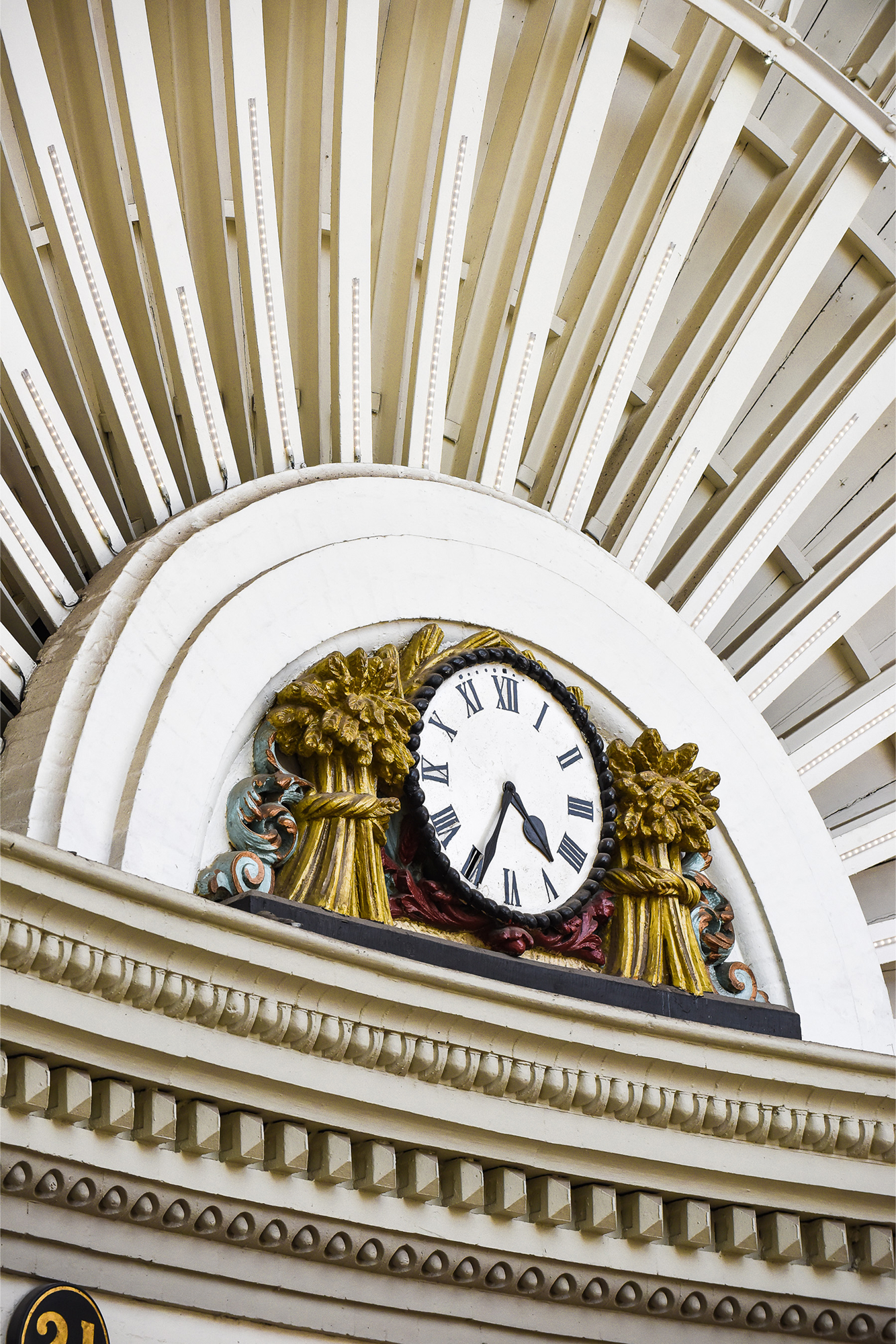 Clock inside Leeds Corn Exchange